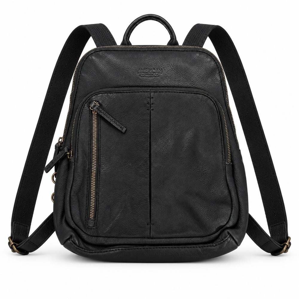 American Leather Co Small Backpack Black Pebbled Leather Travel Bag Minimalist